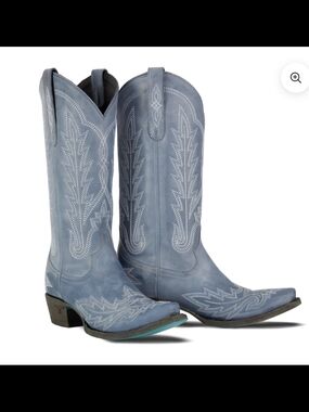 Women's Blue Embroidered Leather Cowboy Boots